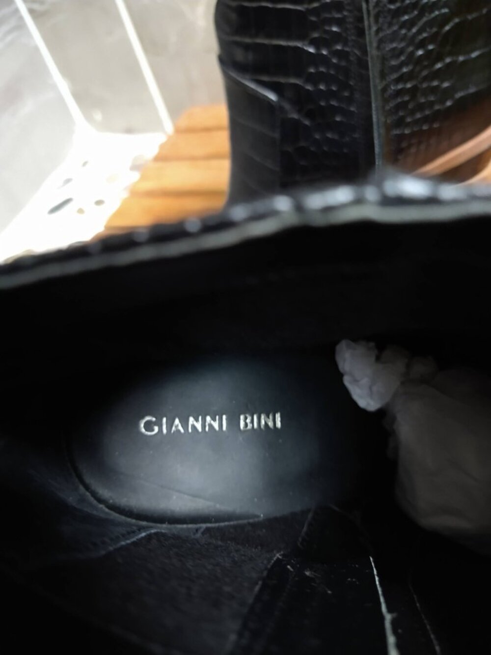 Gianni Bini "Maelyie" Croc-Embossed Western Ankle Booties in Black (Size 10M) - Picture 5 of 10